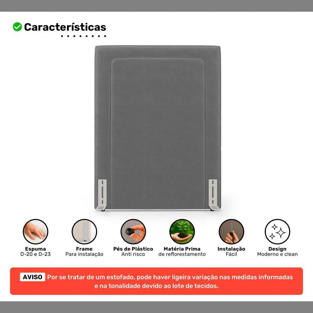 Cabeceira Cama Box Solteiro Alba 90cm Com Frame Veludo Cinza - Desk Design - 3