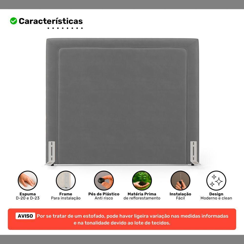 Cabeceira Cama Box Casal Padrão Alba 140cm Com Frame Veludo Cinza - Desk Design - 3