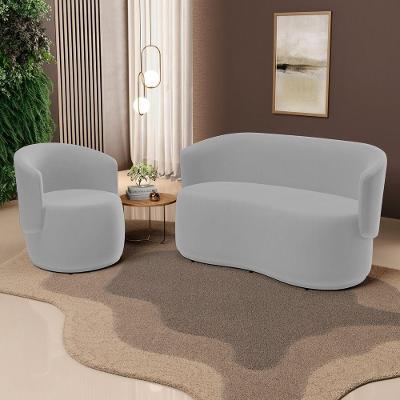 Kit Poltrona E Namoradeira Aisha Orgânica Veludo Cinza Claro - Desk Design