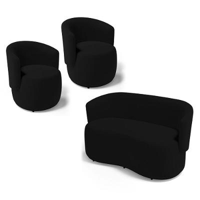 Kit 2 Poltronas E 1 Namoradeira Aisha Orgânica Veludo Preto Desk Design