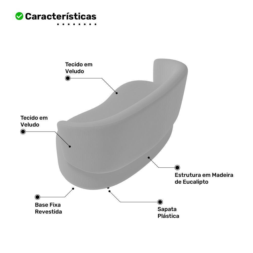 Kit 2 Poltronas E 1 Namoradeira Aisha Orgânica Veludo Cinza Claro - Desk Design - 6