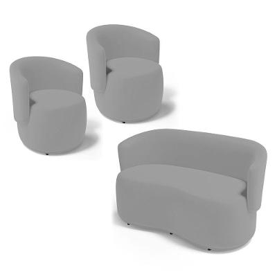 Kit 2 Poltronas E 1 Namoradeira Aisha Orgânica Veludo Cinza Desk Design