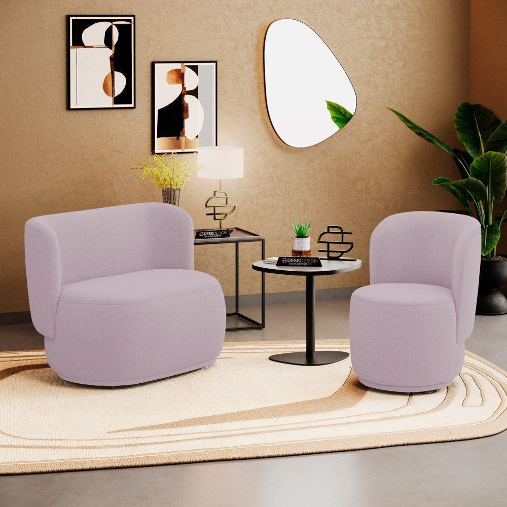 Kit 02 Poltronas E 01 Namoradeira Orgânica Molly Bouclê Rosé - Desk Design - 4