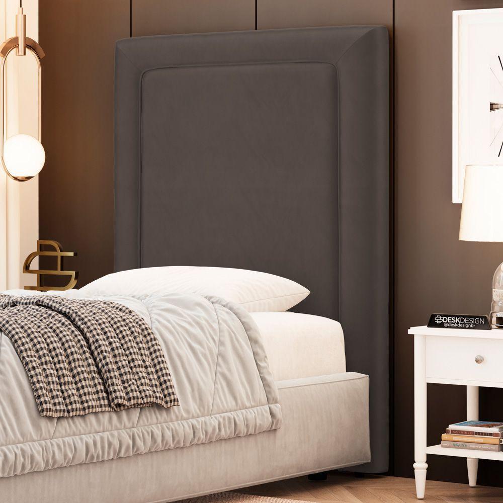 Cabeceira Cama Box Solteiro Alba 90cm Com Frame Veludo Marrom - Desk Design - 2