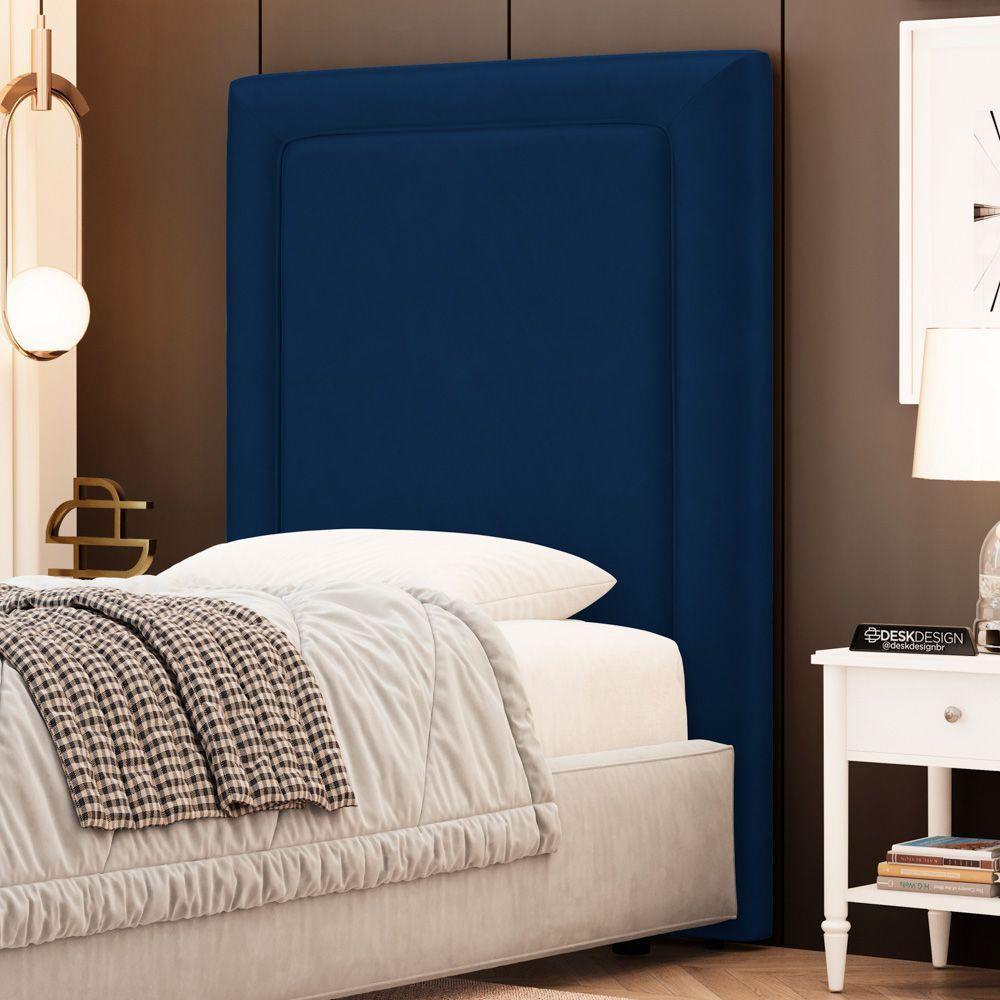 Cabeceira Cama Box Solteiro Alba 90cm Com Frame Veludo Azul Marinho - Desk Design - 6