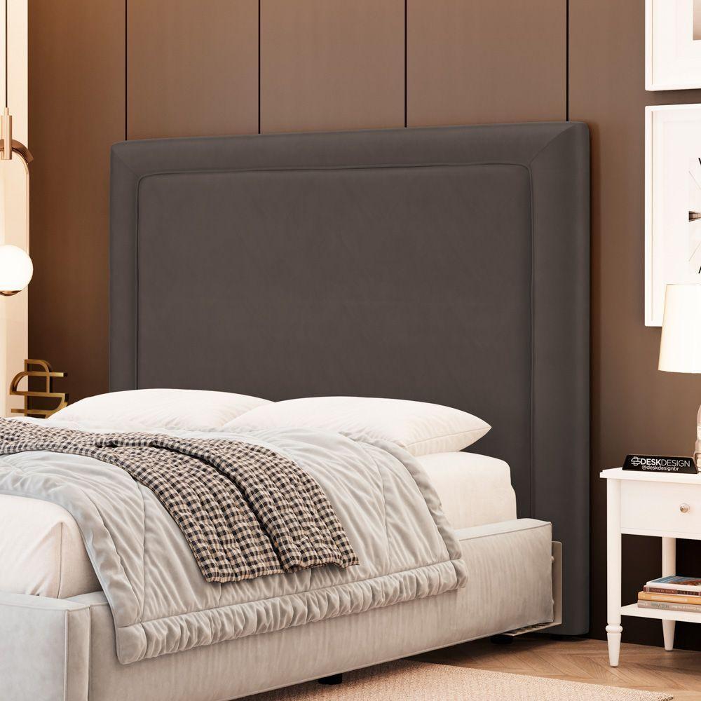 Cabeceira Cama Box King Size Alba 195cm Com Frame Veludo Marrom - Desk Design - 2