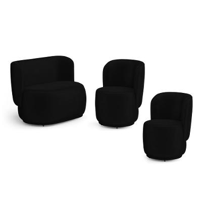 Kit 2 Poltronas E 1 Namoradeira Orgânica Molly Couro Sintético Preto Desk Design