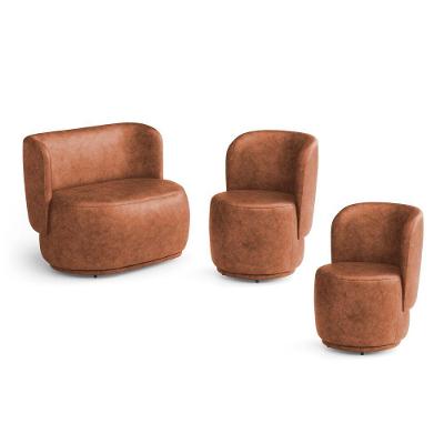 Kit 02 Poltronas E 01 Namoradeira Orgânica Molly Couríssimo Caramelo - Desk Design Cor Caramelo