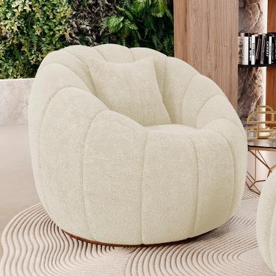 Poltrona Decorativa Estilo Concha Abóbora Shell Fixa Bouclê Bege Desk Design