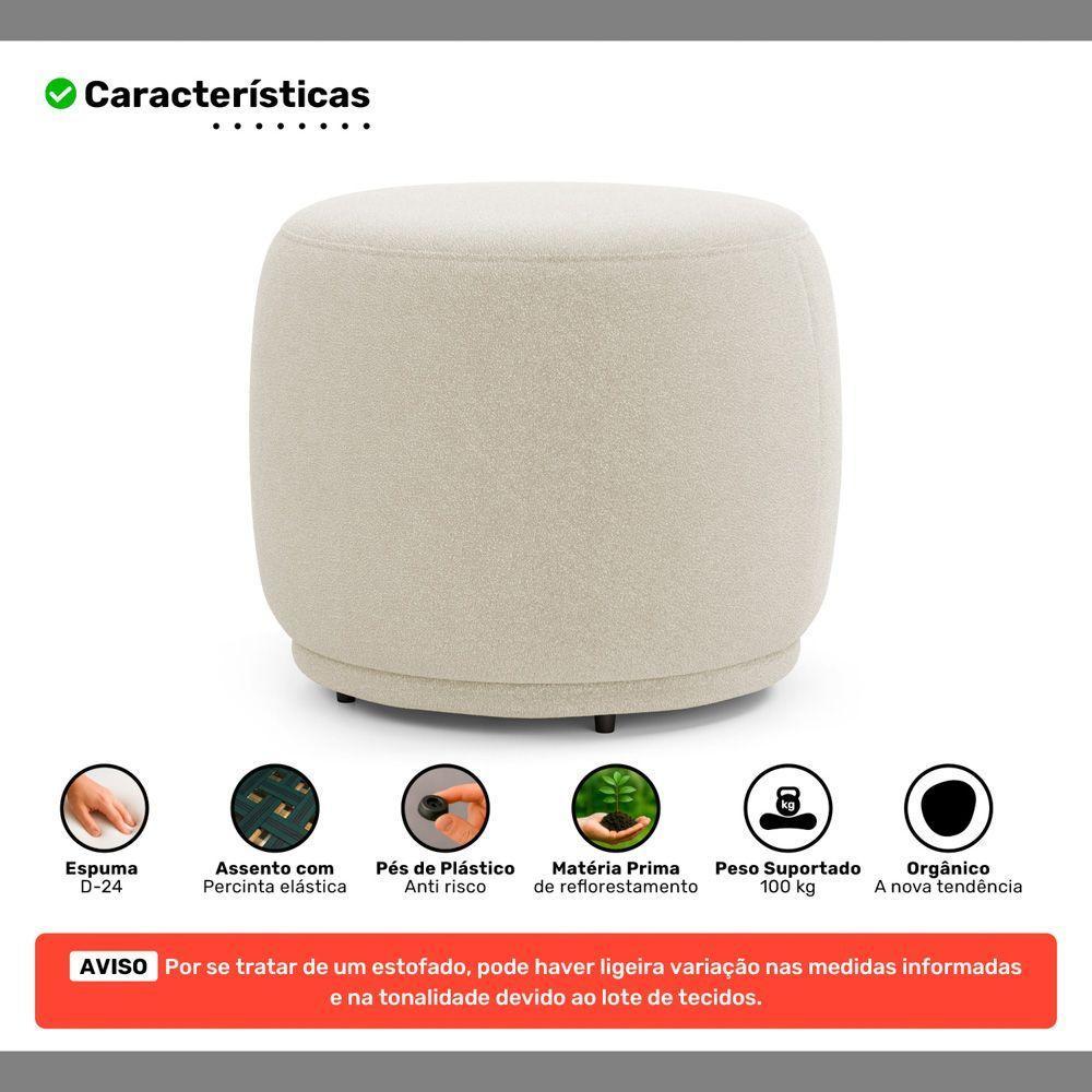 Puff Decorativo Orgânico Living Molly Redondo Bouclê Bege - Desk Design - 3