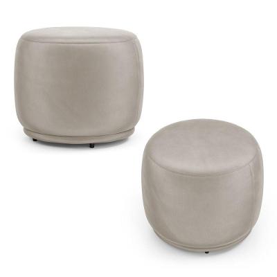 Kit 02 Puffs Decorativos Orgânicos Molly Redondo Veludo Bege - Desk Design