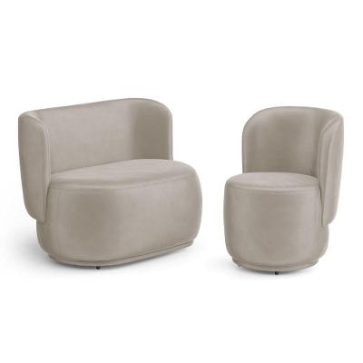 Kit Poltrona E Namoradeira Orgânica Molly Veludo Bege Desk Design