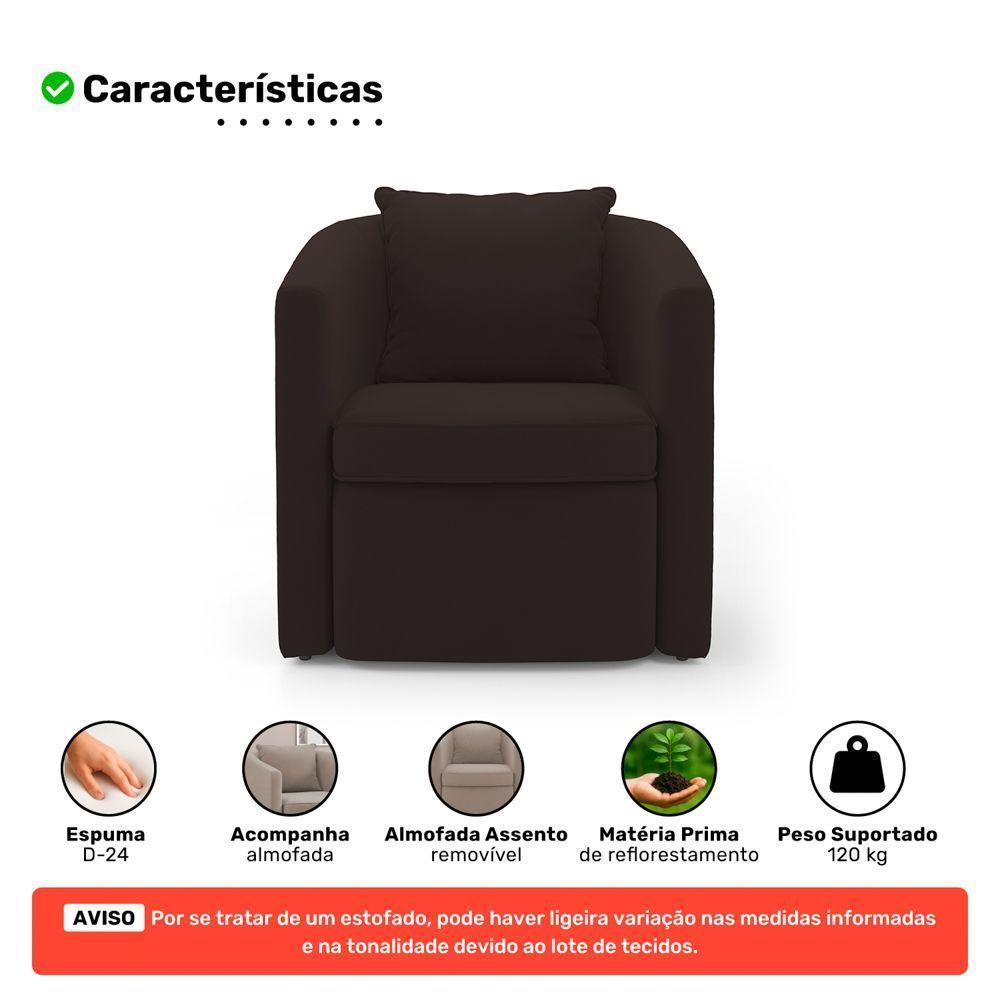 Kit 02 Poltronas Decorativas Sala De Estar Aimê Suede Marrom - Desk Design - 3