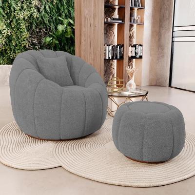 Poltrona Decorativa Concha Giratória Com Puff Estilo Abóbora Shell Bouclê Cinza Escuro - Desk Design