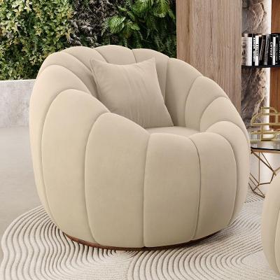 Poltrona Decorativa Estilo Concha Abóbora Shell Giratória Veludo Bege - Desk Design