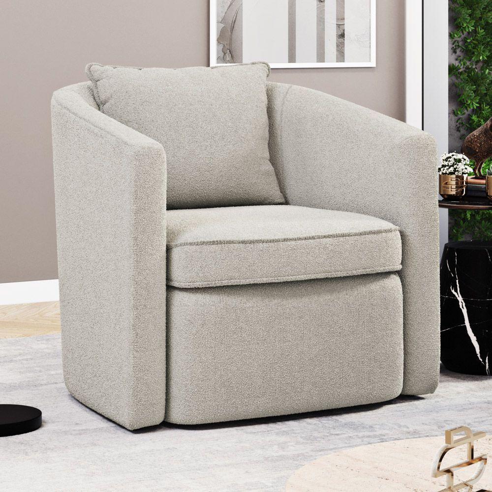 Kit 02 Poltronas Decorativas Sala De Estar Aimê Bouclê Bege - Desk Design - 2