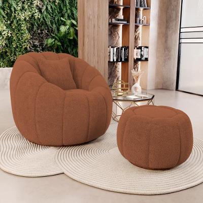 Poltrona Decorativa Concha Fixa Com Puff Estilo Abóbora Shell Bouclê Terracota - Desk Design