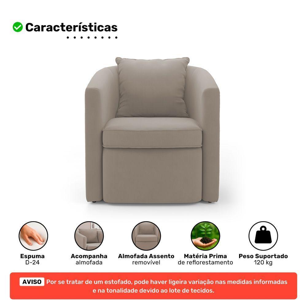 Kit 02 Poltronas Decorativas Sala De Estar Aimê Suede Bege - Desk Design - 7