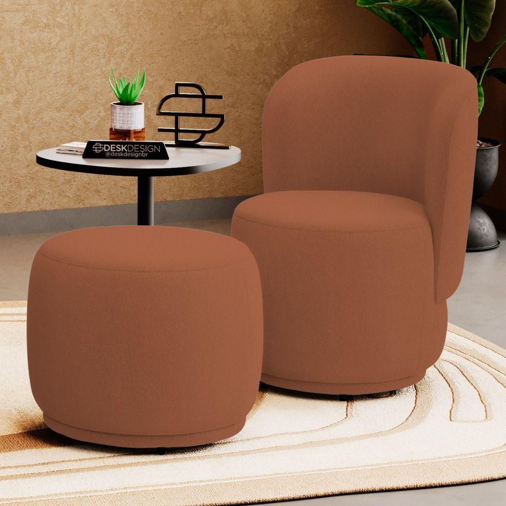 Poltrona Decorativa Com Puff Orgânico Molly Bouclê Terracota - Desk Design - 4