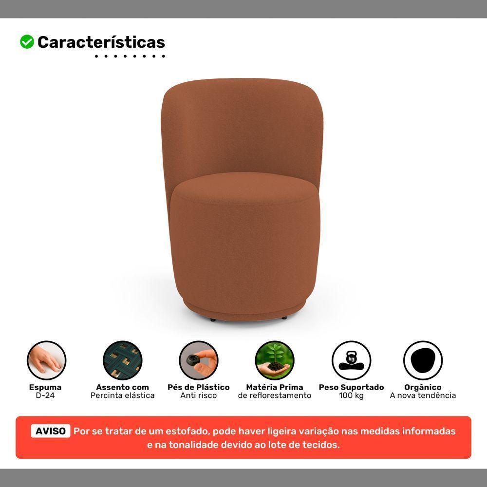 Poltrona Decorativa Com Puff Orgânico Molly Bouclê Terracota - Desk Design - 5