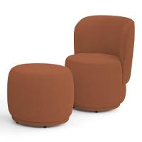 Poltrona Decorativa Com Puff Orgânico Molly Bouclê Terracota - Desk Design - 1