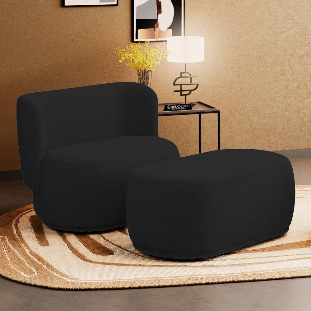 Namoradeira Com Puff Orgânico Molly 02 Lugares Veludo Preto - Desk Design - 2