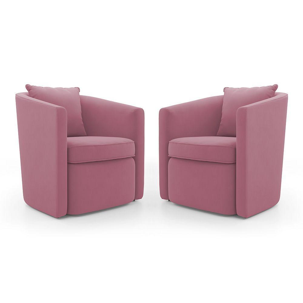 Kit 02 Poltronas Decorativas Sala De Estar Aimê Suede Rosa - Desk Design - 1