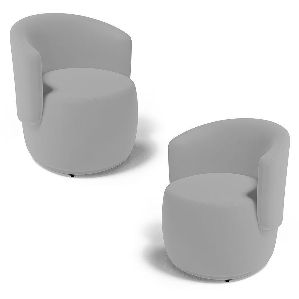 Kit 02 Poltronas Decorativas Aisha Orgânica Veludo Cinza Claro - Desk Design - 1