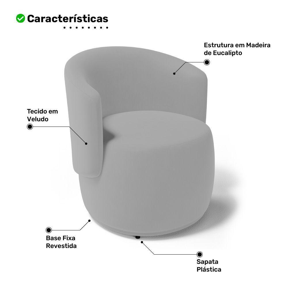 Kit 02 Poltronas Decorativas Aisha Orgânica Veludo Cinza Claro - Desk Design - 3