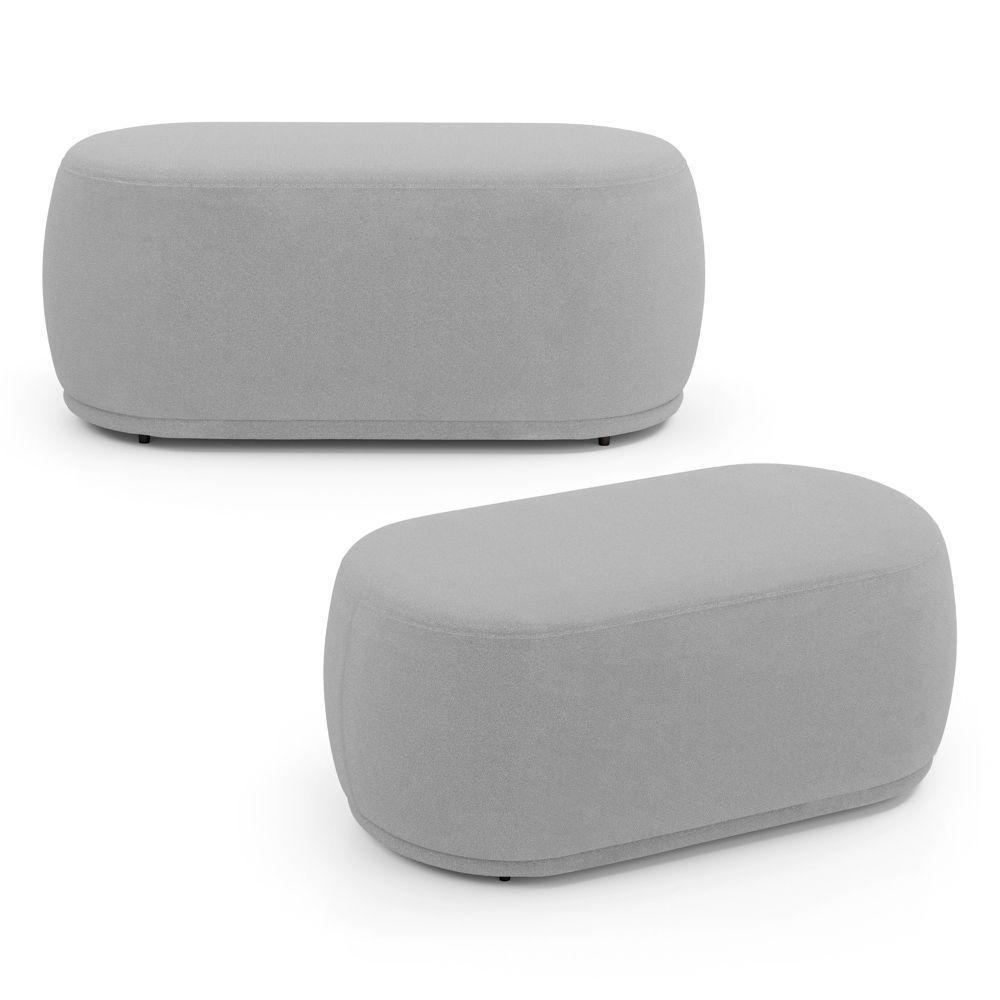 Kit 02 Puffs Decorativos Orgânicos Molly 02 Lugares Bouclê Cinza Claro - Desk Design - 1