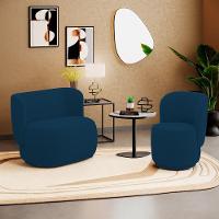 Poltrona E Namoradeira Orgânica Molly Bouclê Azul Marinho - Desk Design - 2