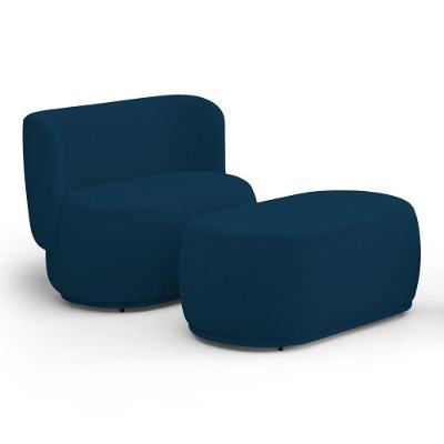 Namoradeira Com Puff Orgânico Molly 02 Lugares Bouclê Azul Marinho - Desk Design