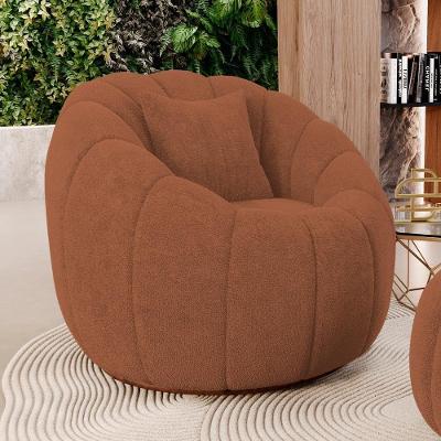 Poltrona Decorativa Estilo Concha Abóbora Shell Giratória Bouclê Terracota - Desk Design