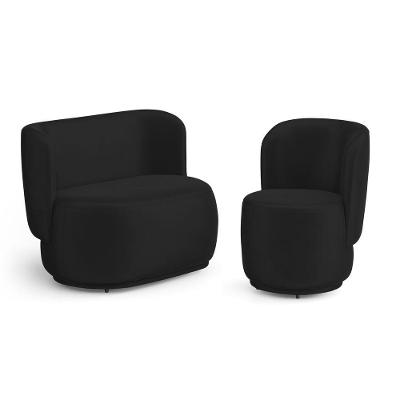 Kit Poltrona E Namoradeira Orgânica Molly Sofá Poltrona Veludo Preto Desk Design