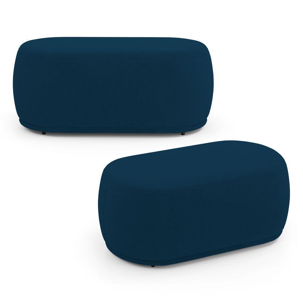 Kit 02 Puffs Decorativos Orgânicos Molly 02 Lugares Bouclê Azul Marinho - Desk Design - 1