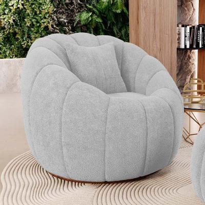 Poltrona Decorativa Estilo Concha Abóbora Shell Giratória Bouclê Cinza Claro - Desk Design