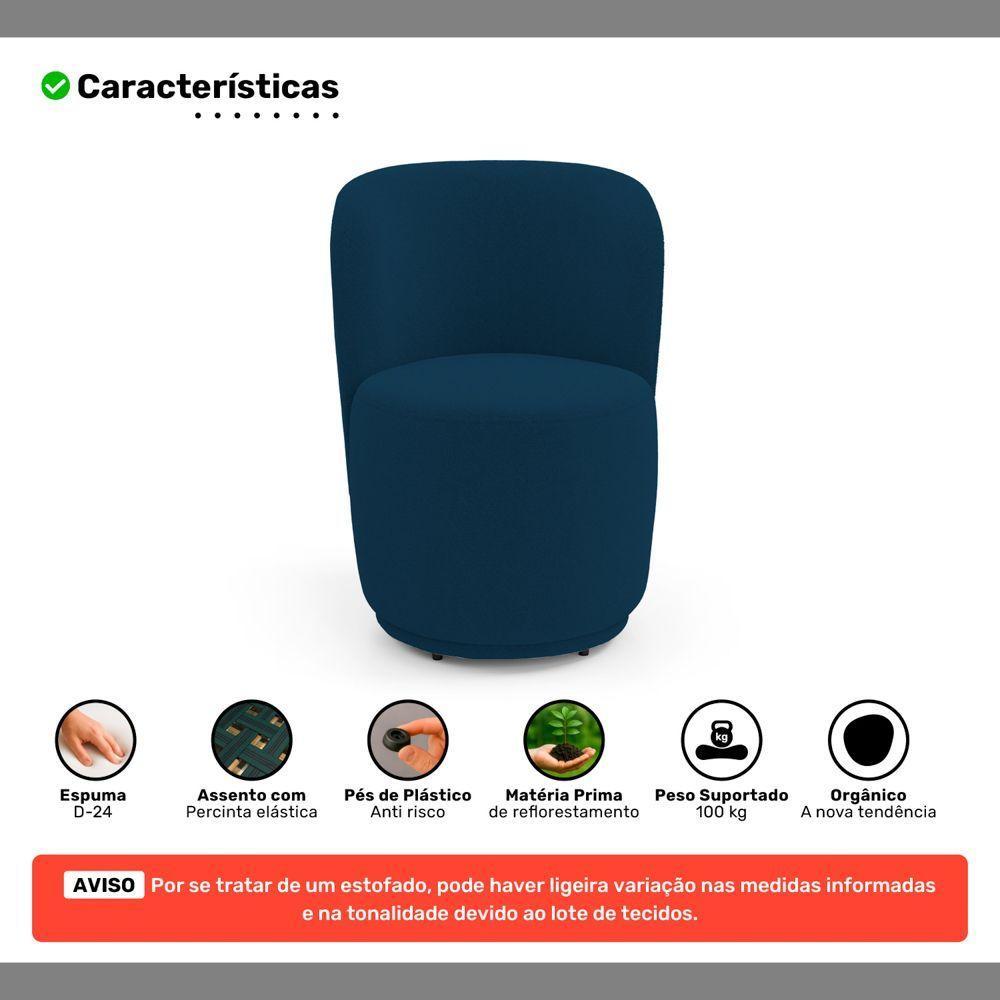 Poltrona Decorativa Com Puff Orgânico Molly Bouclê Azul Marinho - Desk Design - 6