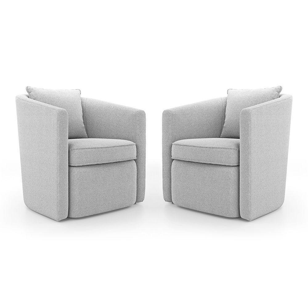 Kit 02 Poltronas Decorativas Sala De Estar Aimê Bouclê Cinza Claro - Desk Design - 1