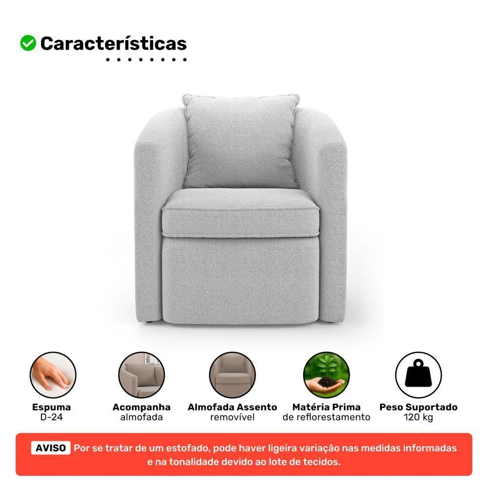 Kit 02 Poltronas Decorativas Sala De Estar Aimê Bouclê Cinza Claro - Desk Design - 3