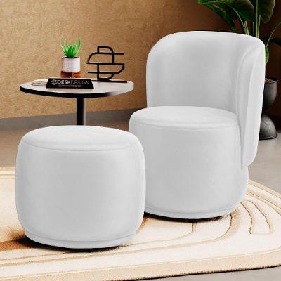 Poltrona Decorativa Com Puff Orgânico Molly Couríssimo Branco - Desk Design Cor Branco