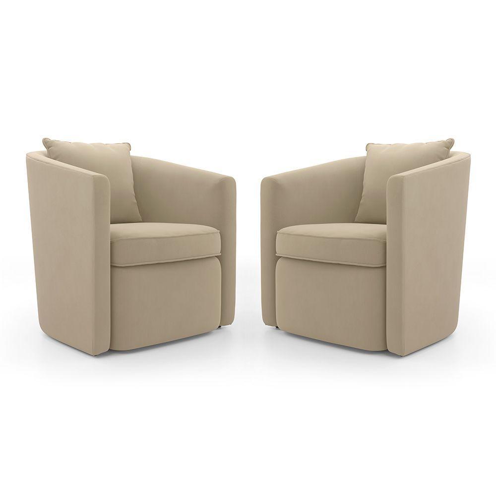 Kit 02 Poltronas Decorativas Sala De Estar Aimê Veludo Bege - Desk Design - 1