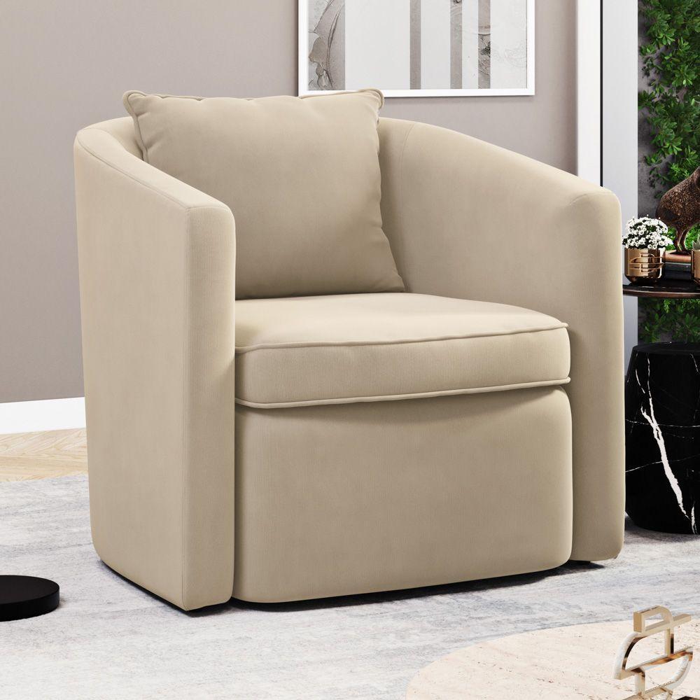 Kit 02 Poltronas Decorativas Sala De Estar Aimê Veludo Bege - Desk Design - 2