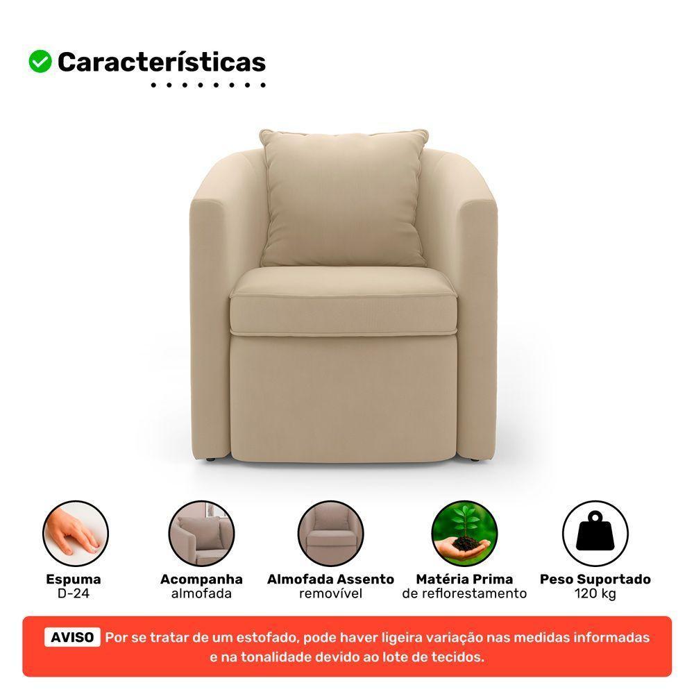 Kit 02 Poltronas Decorativas Sala De Estar Aimê Veludo Bege - Desk Design - 3