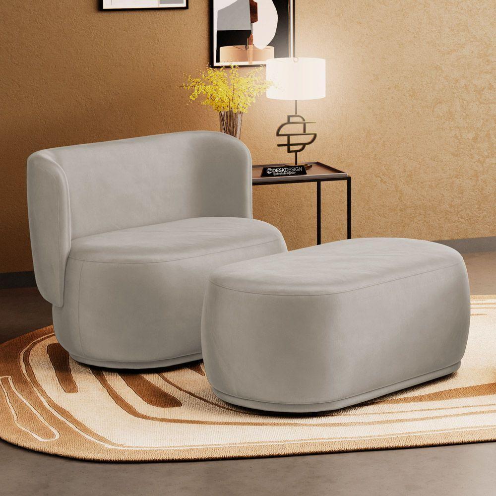 Namoradeira Com Puff Orgânico Molly 02 Lugares Veludo Bege - Desk Design - 5