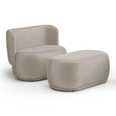 Namoradeira Com Puff Orgânico Molly 02 Lugares Veludo Bege - Desk Design