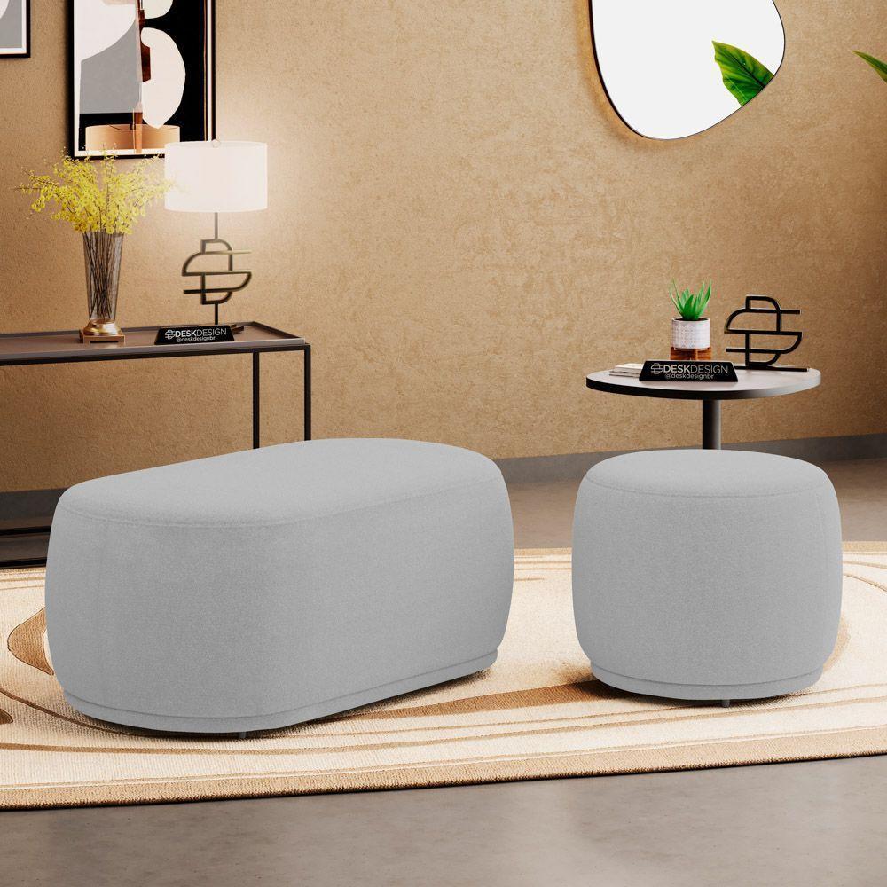 Conjunto 02 Puffs Decorativos Orgânicos Molly Bouclê Cinza Claro - Desk Design - 2