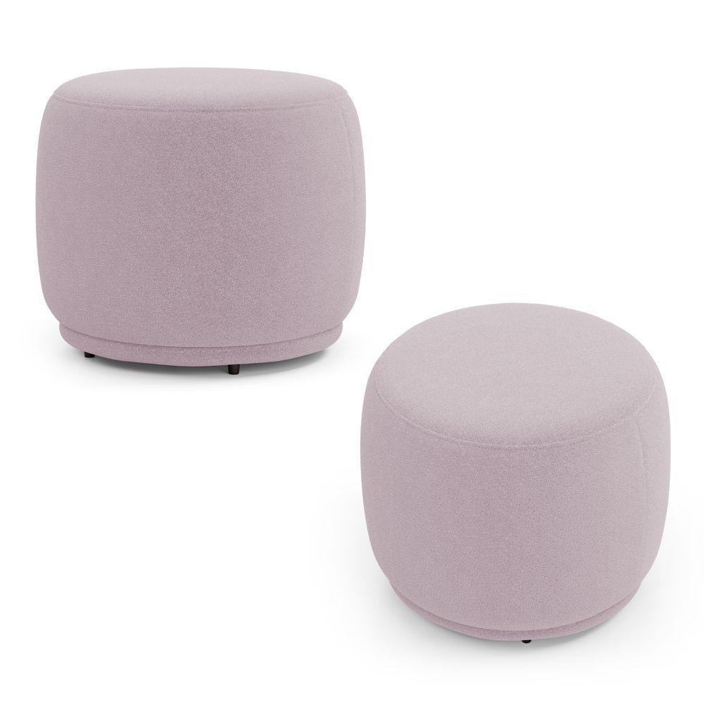 Kit 02 Puffs Decorativos Orgânicos Molly Redondo Bouclê Rosé - Desk Design - 1