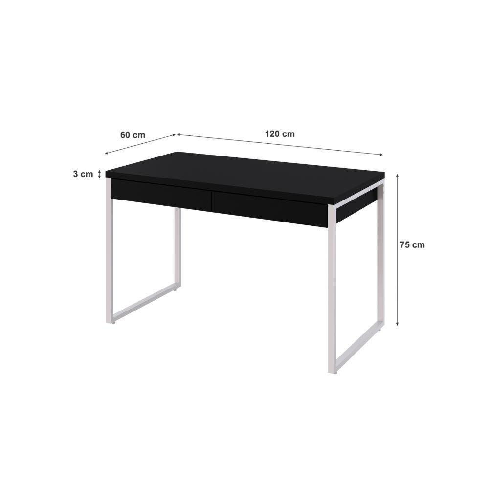 Mesa Office 120x60x75cm C/02 Gavetas Kuadra Preto ônix - Est.branca - 3