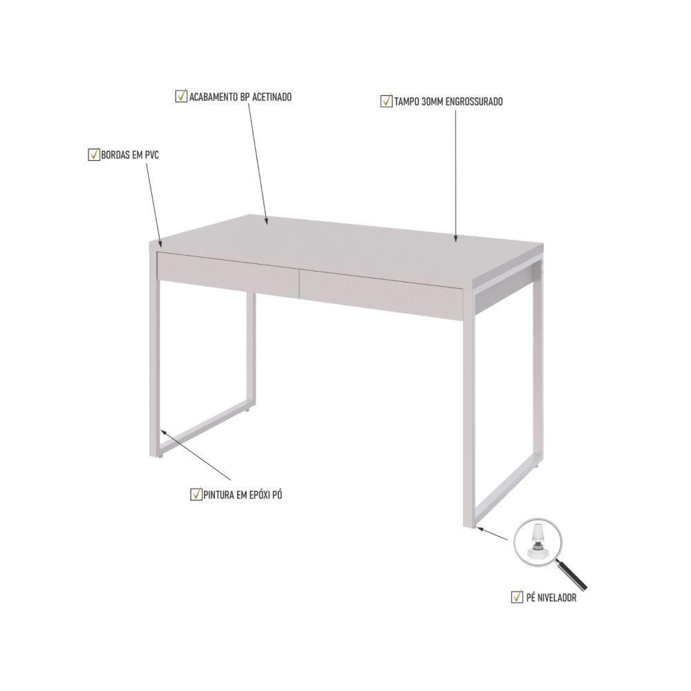 Mesa Office 120x60x75cm C/02 Gavetas Kuadra Branco Chess - Est.branca - 4