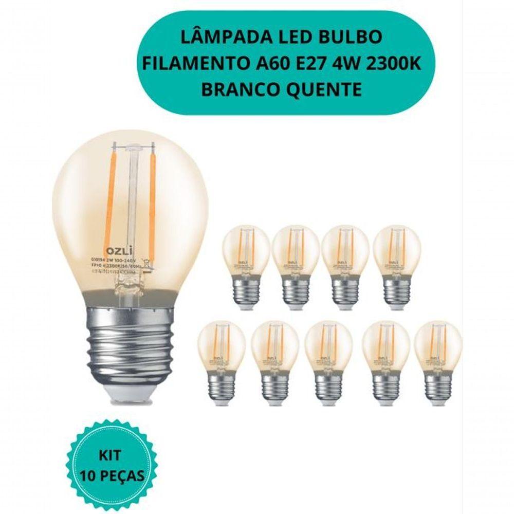 Kit C/ 10 Lâmpadas Led Filamento 4w A60 2300k E27 Bivolt Decorativa - 2